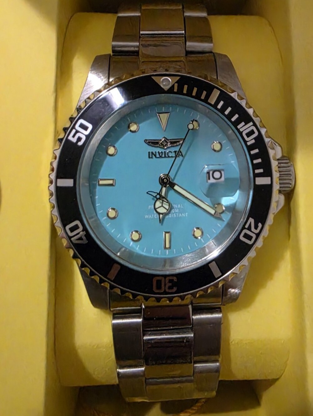 Invicta Men's Turquoise Dial Stainless Steel Dive Watch with Black Bezel